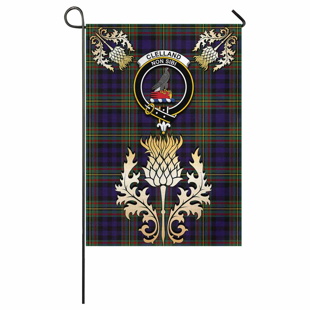 Clelland Tartan Garden Flag with Golden Regal Scottish Thistle Emblem - Tartan Vibes Clothing