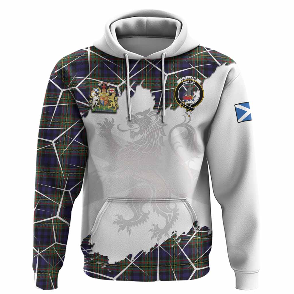 Clelland Tartan Hoodie with Family Crest and Lion Rampant Grunge Style