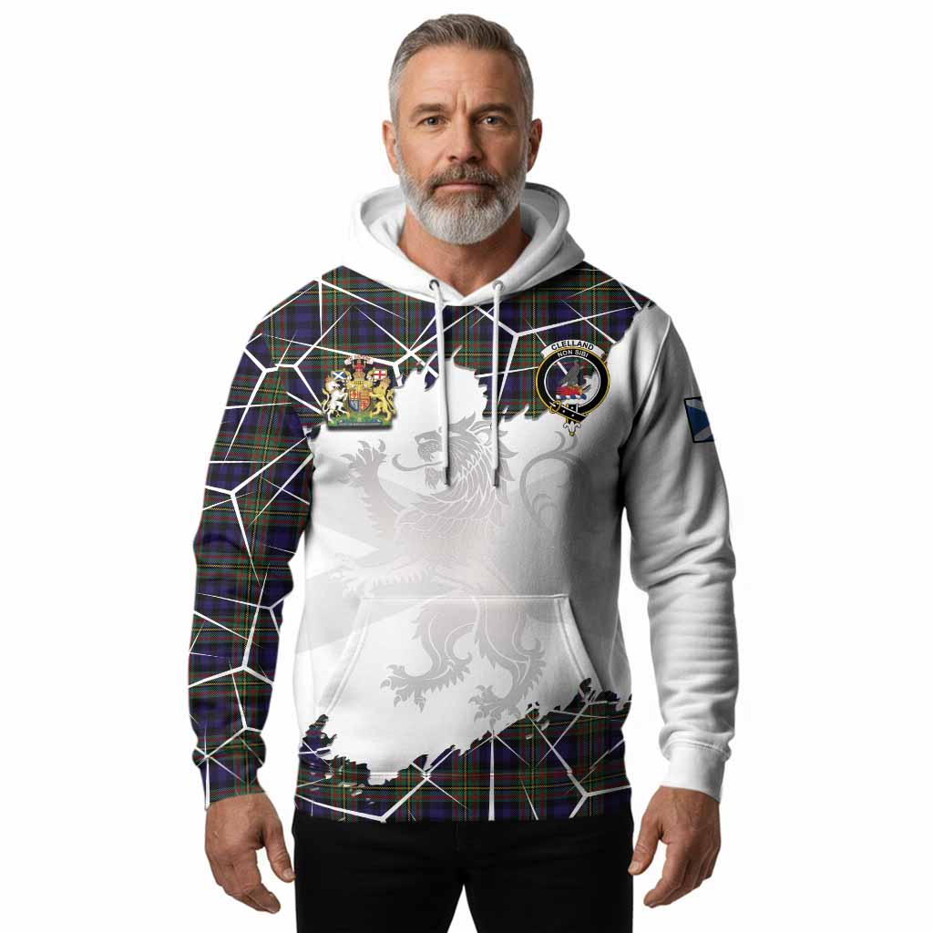 Clelland Tartan Hoodie with Family Crest and Lion Rampant Grunge Style