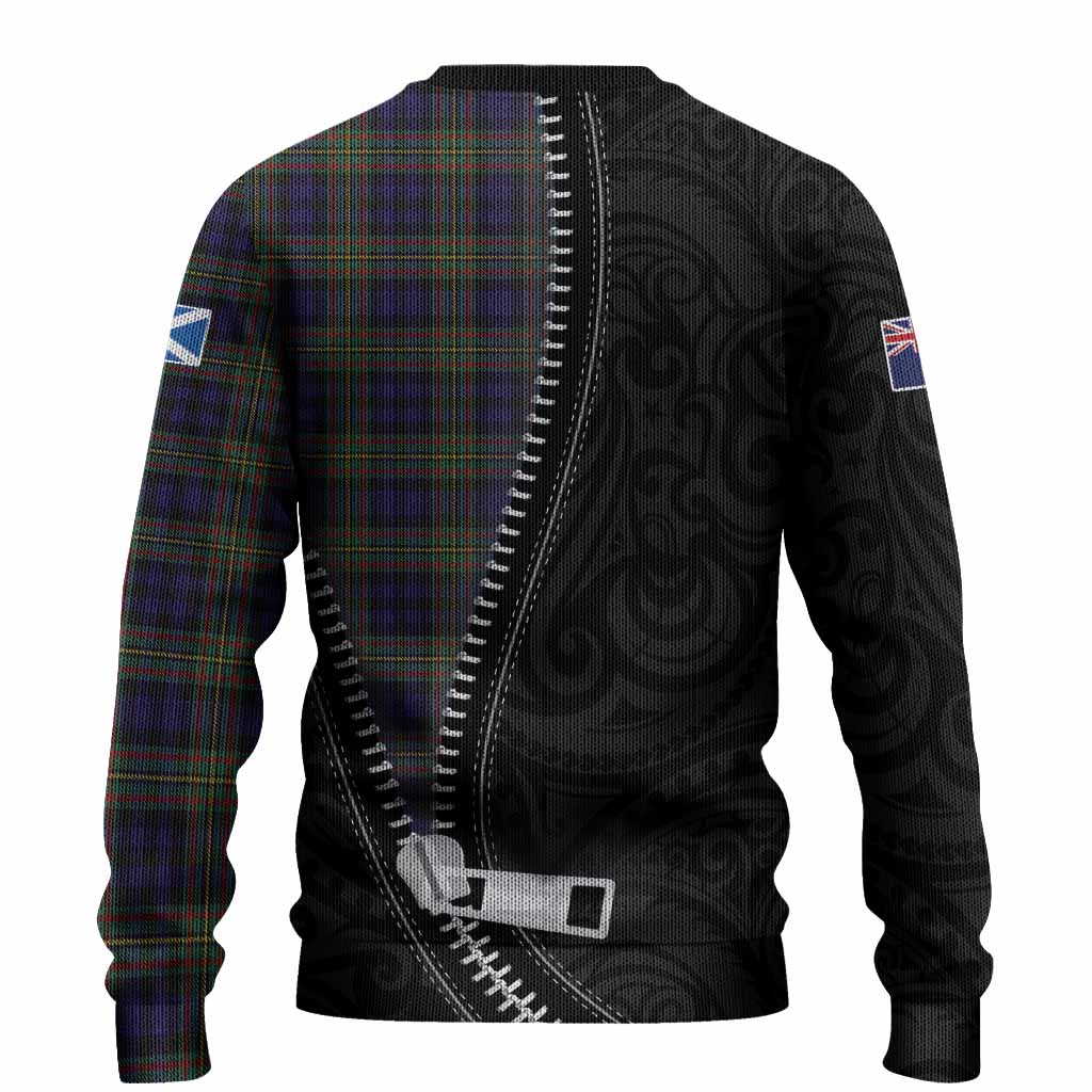 Clelland Tartan Knitted Sweater New Zealand Pattern Unique Zipper Stylized