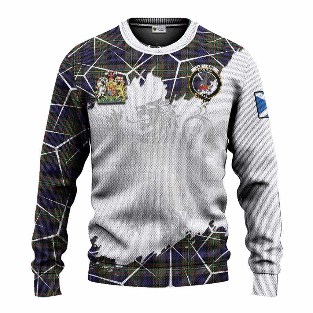 Clelland Tartan Knitted Sweater with Family Crest and Lion Rampant Grunge Style