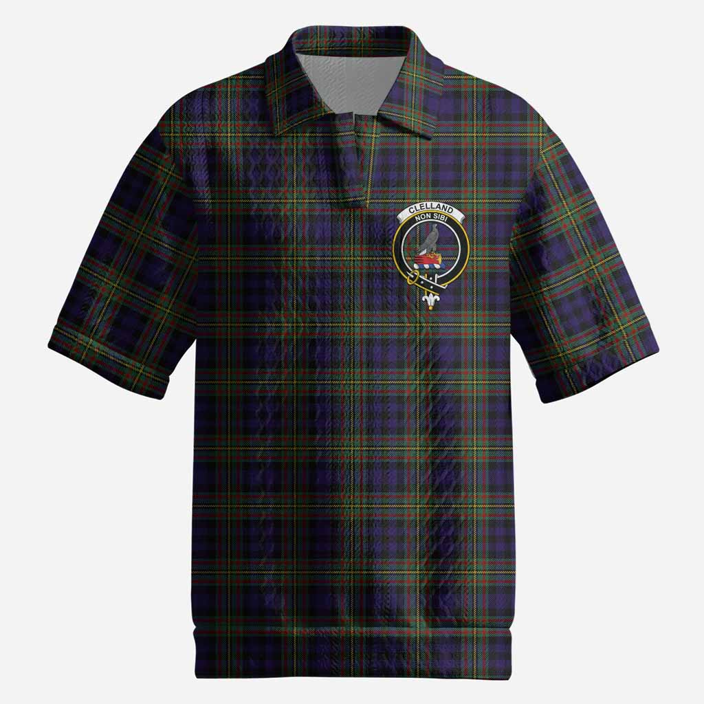 Clelland Tartan Men’s Polo Sweater Top with Family Crest