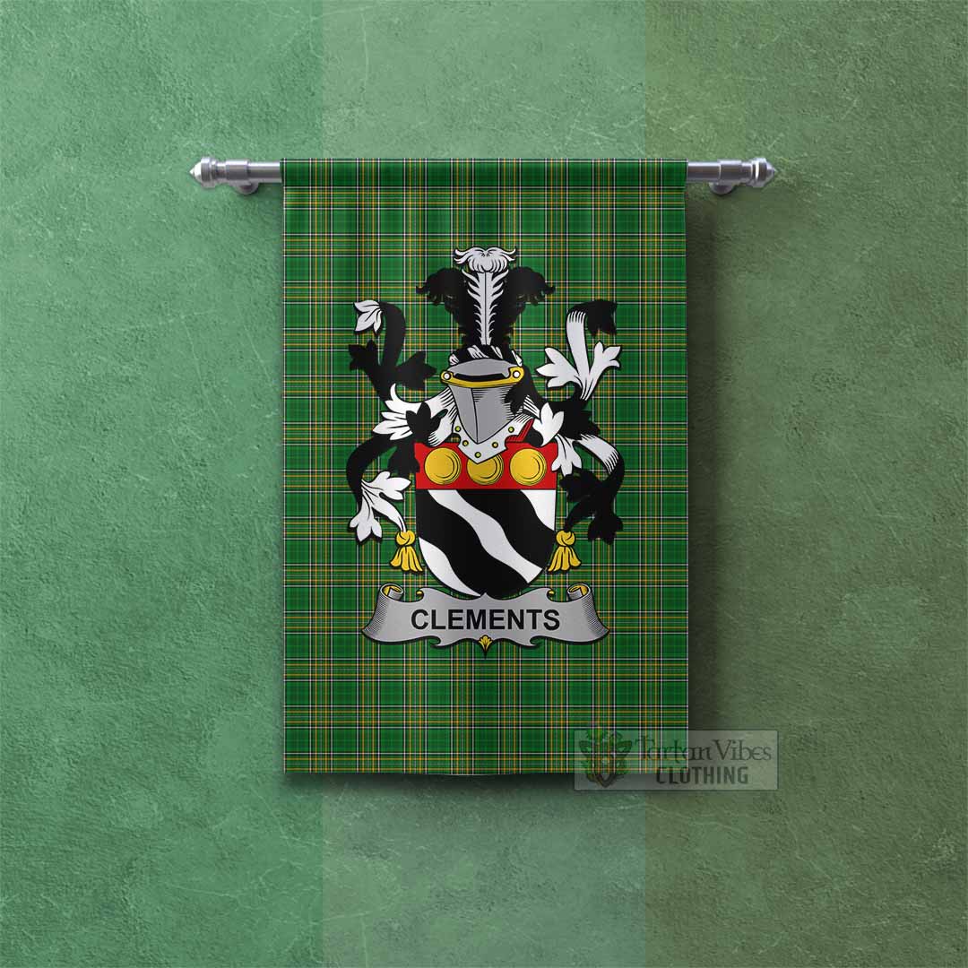 Tartan Vibes Clothing Clements Irish Clan Tartan Gonfalon, Tartan Banner with Coat of Arms