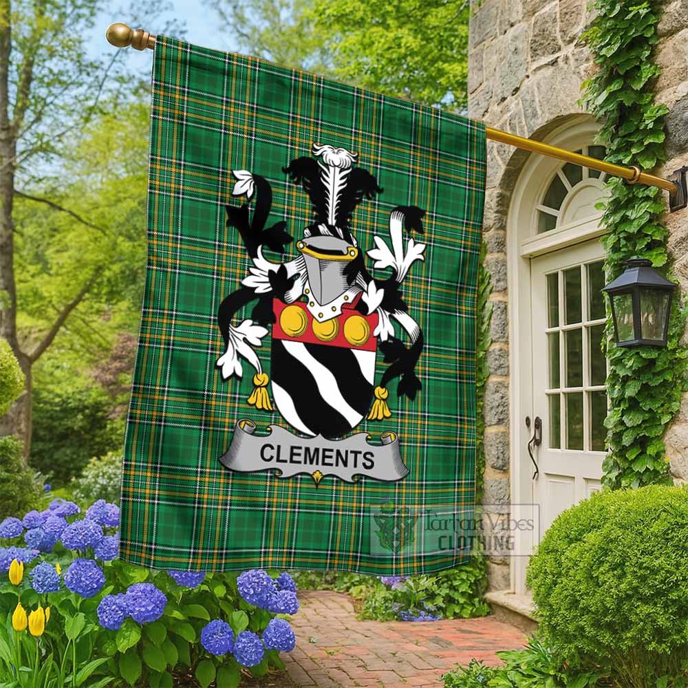 Clements Irish Clan Tartan Flag with Coat of Arms