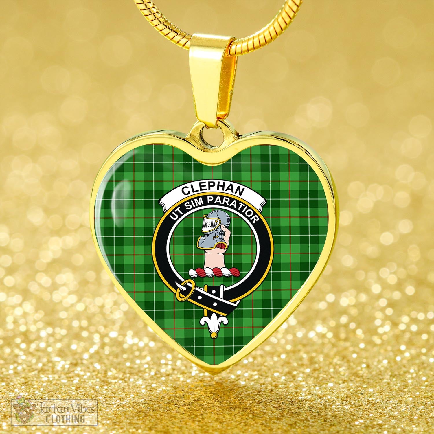 Clephane (Clephan) Tartan Heart Necklace with Family Crest - Tartan Vibes Clothing