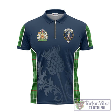 Tartan Vibes Clothing Clephan Tartan Zipper Polo Shirt with Family Crest and Scottish Thistle Vibes Sport Style