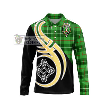 Clephane (Clephan) Tartan Long Sleeve Polo Shirt with Family Crest and Celtic Symbol Style Unisex - Tartan Vibes Clothing