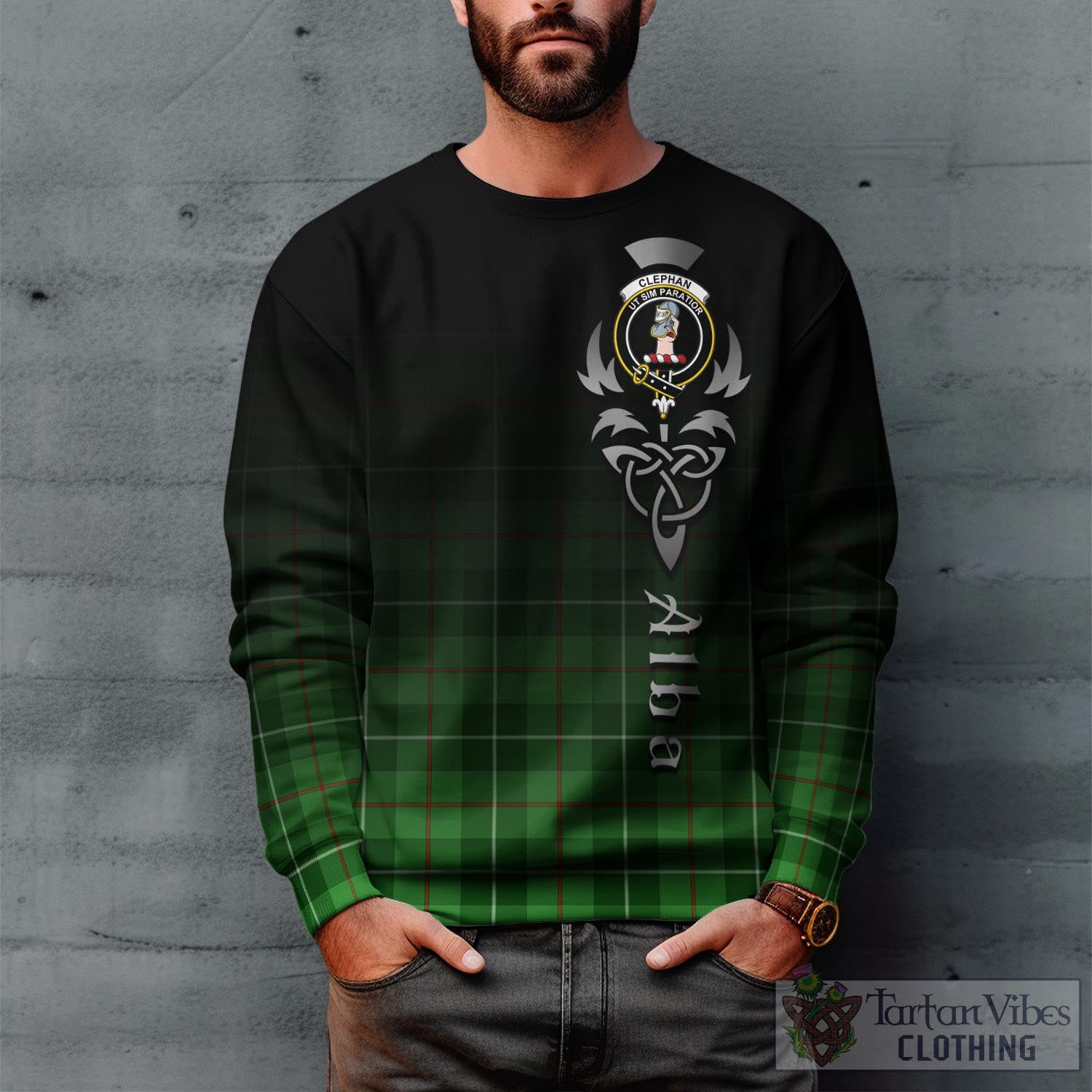 Tartan Vibes Clothing Clephan Tartan Sweatshirt Featuring Alba Gu Brath Family Crest Celtic Inspired