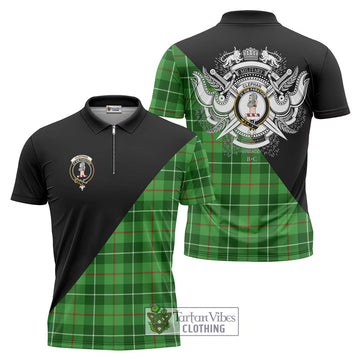 Clephane (Clephan) Tartan Zipper Polo Shirt with Family Crest and Military Logo Style Unisex - Tartanvibesclothing Shop