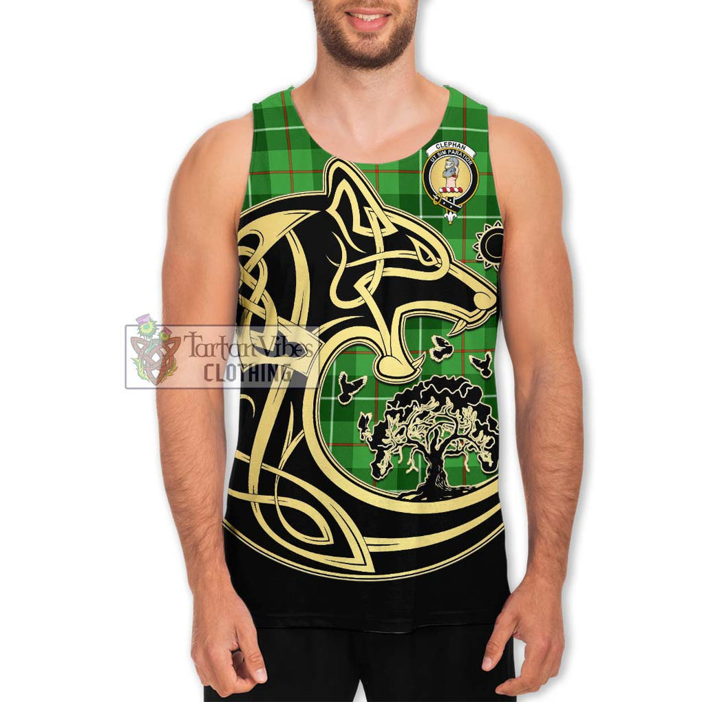 Clephane (Clephan) Tartan Men's Tank Top with Family Crest Celtic Wolf Style Men - Tartan Vibes Clothing