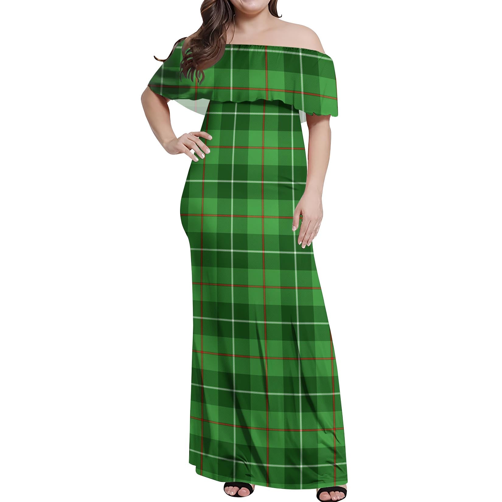 Clephane (Clephan) Tartan Off Shoulder Long Dress Women's Dress - Tartan Vibes Clothing