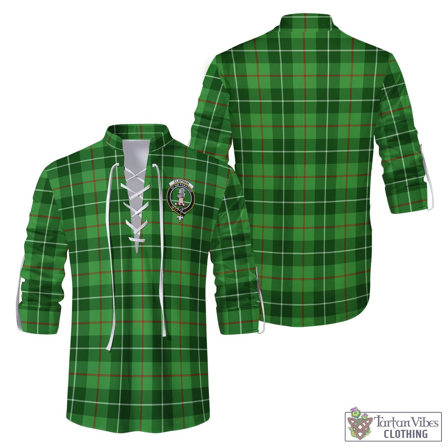 Tartan Vibes Clothing Clephan Tartan Men's Scottish Traditional Jacobite Ghillie Kilt Shirt with Family Crest