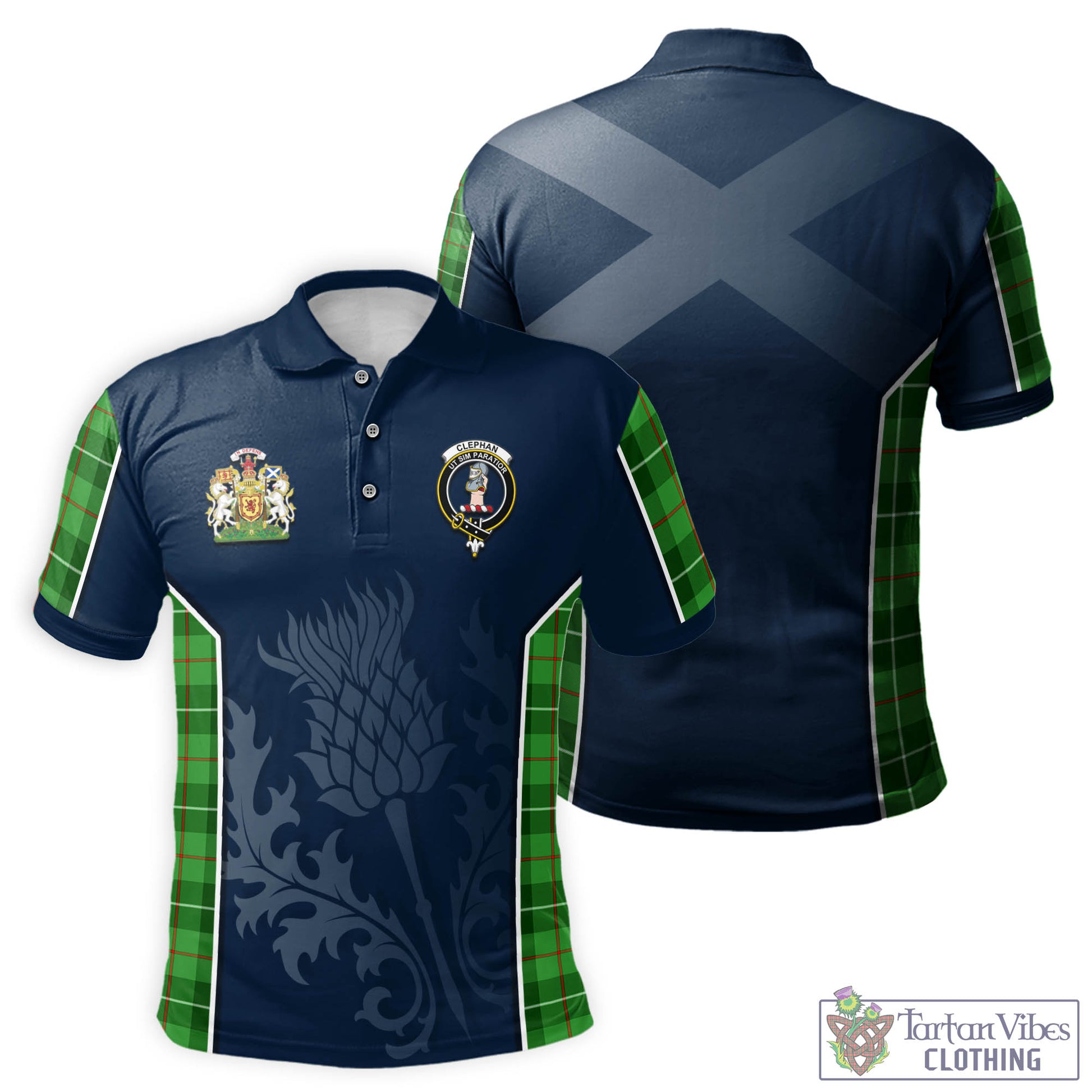 Tartan Vibes Clothing Clephan Tartan Men's Polo Shirt with Family Crest and Scottish Thistle Vibes Sport Style