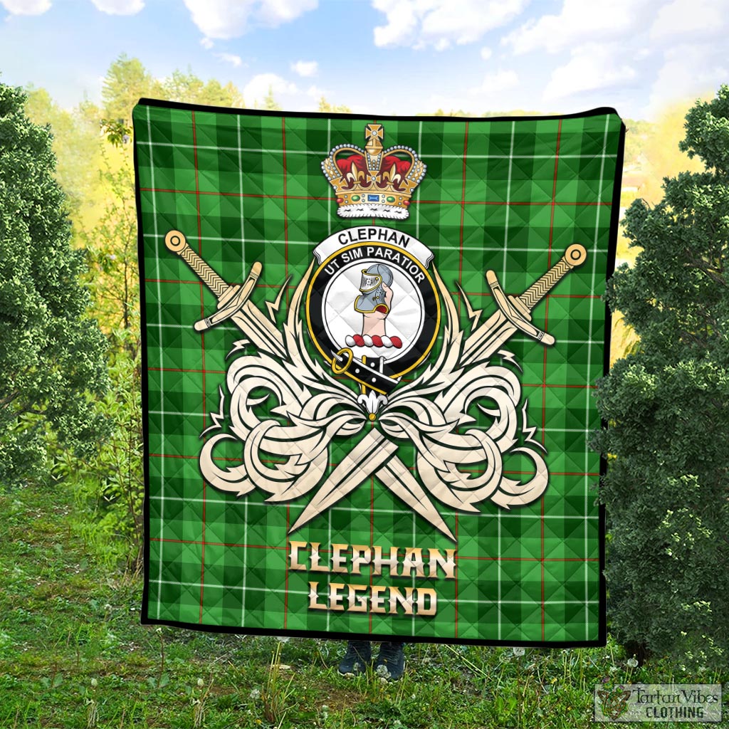 Clephane (Clephan) Tartan Quilt with Clan Crest and the Golden Sword of Courageous Legacy Super King Quilt 91" x 110" - Tartan Vibes Clothing