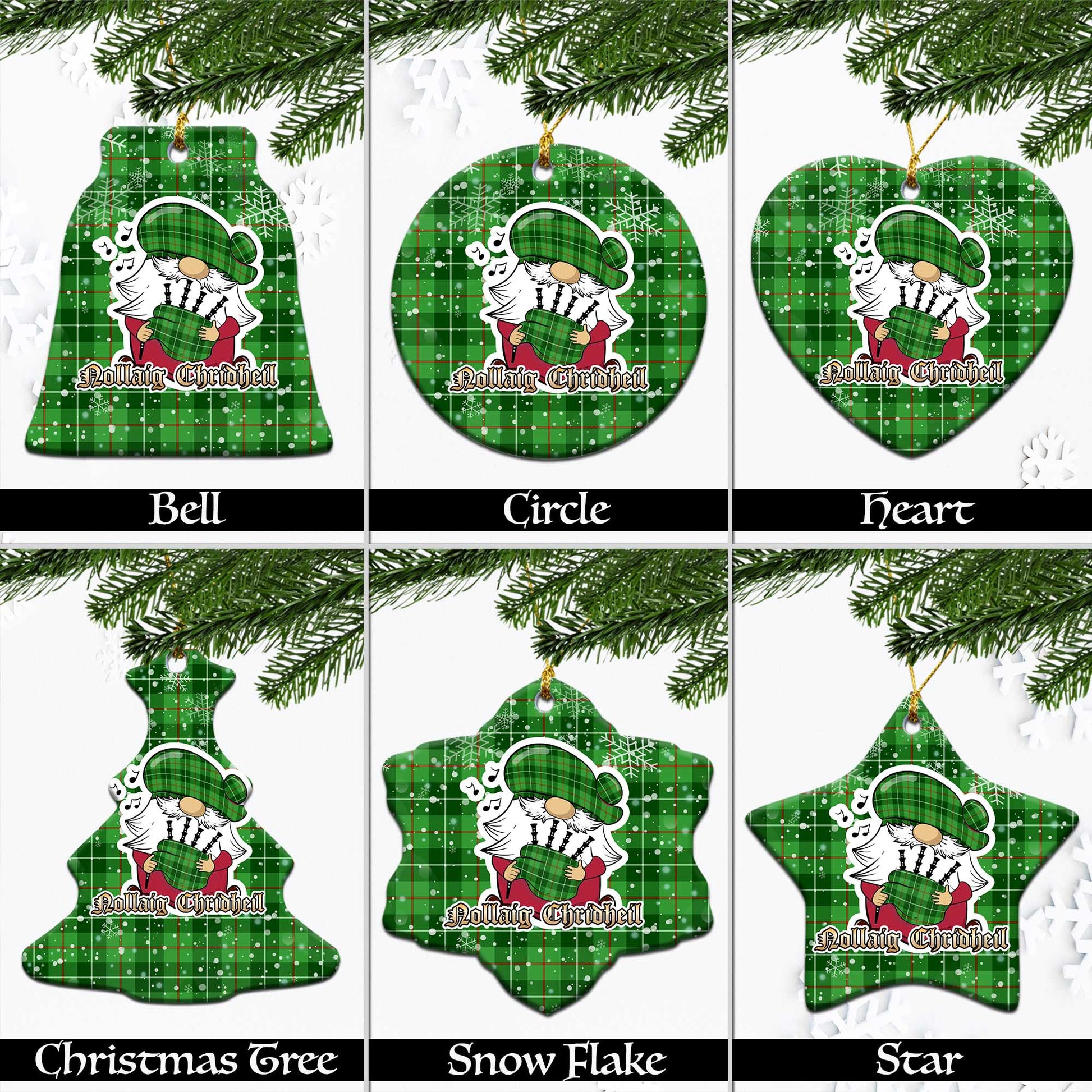 Clephane (Clephan) Tartan Christmas Ceramic Ornaments with Scottish Gnome Playing Bagpipes Ceramic - Tartan Vibes Clothing
