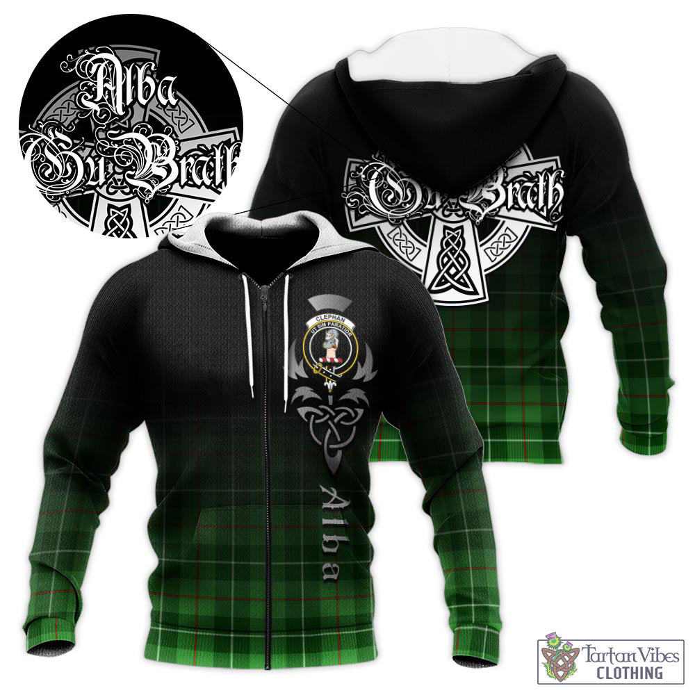 Tartan Vibes Clothing Clephan Tartan Knitted Hoodie Featuring Alba Gu Brath Family Crest Celtic Inspired
