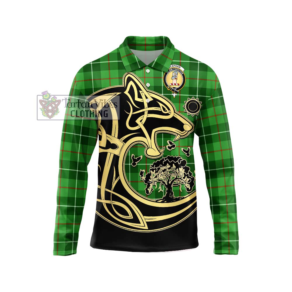 Clephane (Clephan) Tartan Long Sleeve Polo Shirt with Family Crest Celtic Wolf Style Unisex - Tartan Vibes Clothing