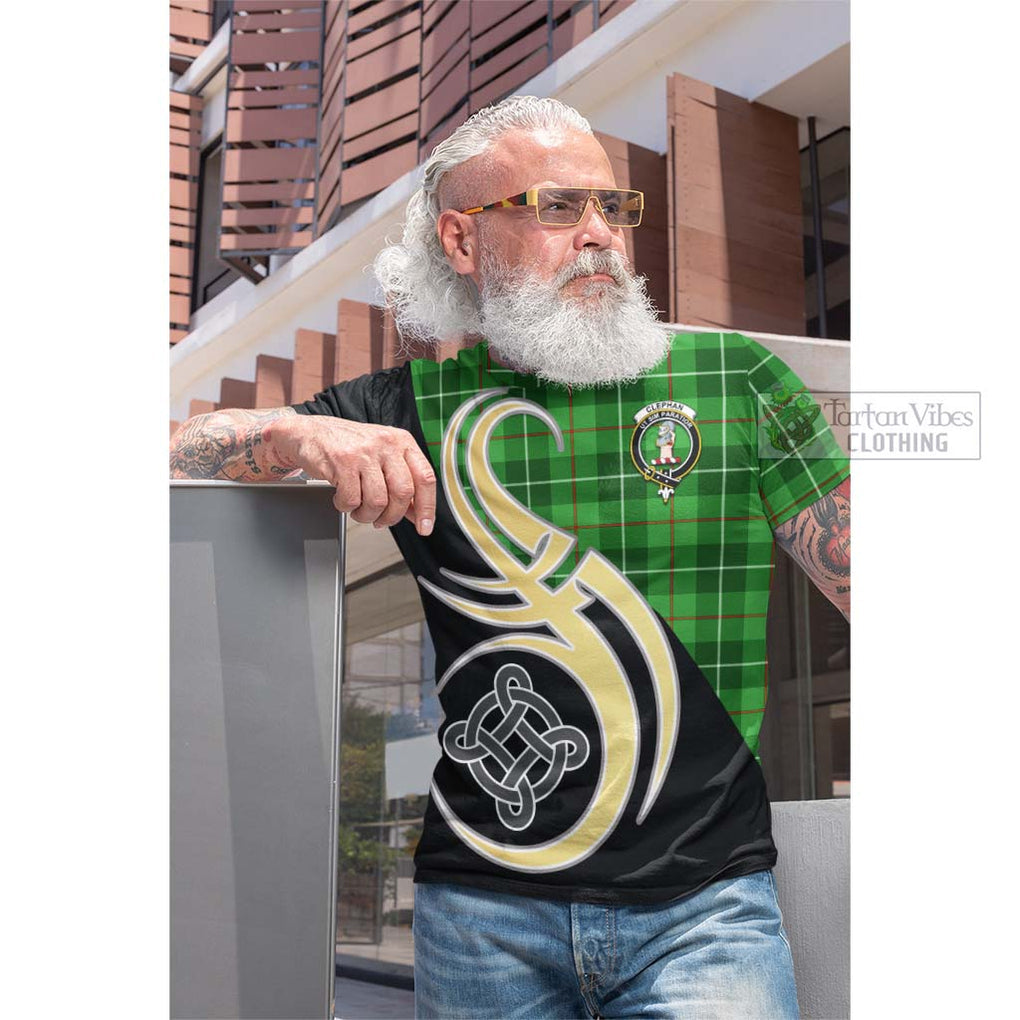 Clephane (Clephan) Tartan Cotton T-shirt with Family Crest and Celtic Symbol Style Men's Shirt - Tartan Vibes Clothing