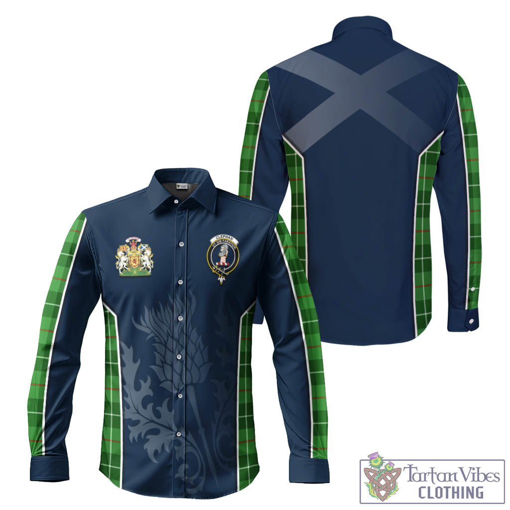 Clephane (Clephan) Tartan Long Sleeve Button Up Shirt with Family Crest and Scottish Thistle Vibes Sport Style Men's Shirt - Tartan Vibes Clothing