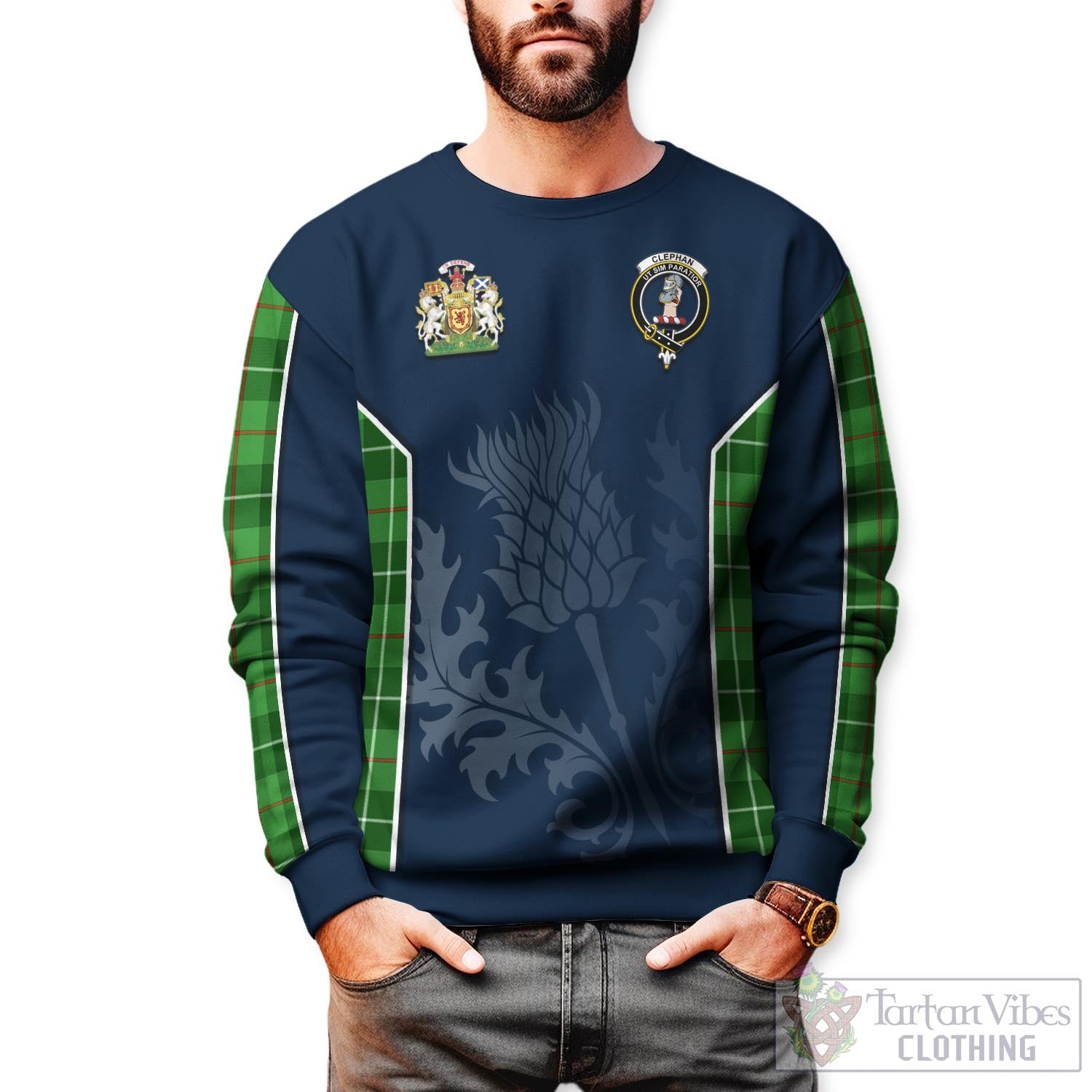 Tartan Vibes Clothing Clephan Tartan Sweatshirt with Family Crest and Scottish Thistle Vibes Sport Style