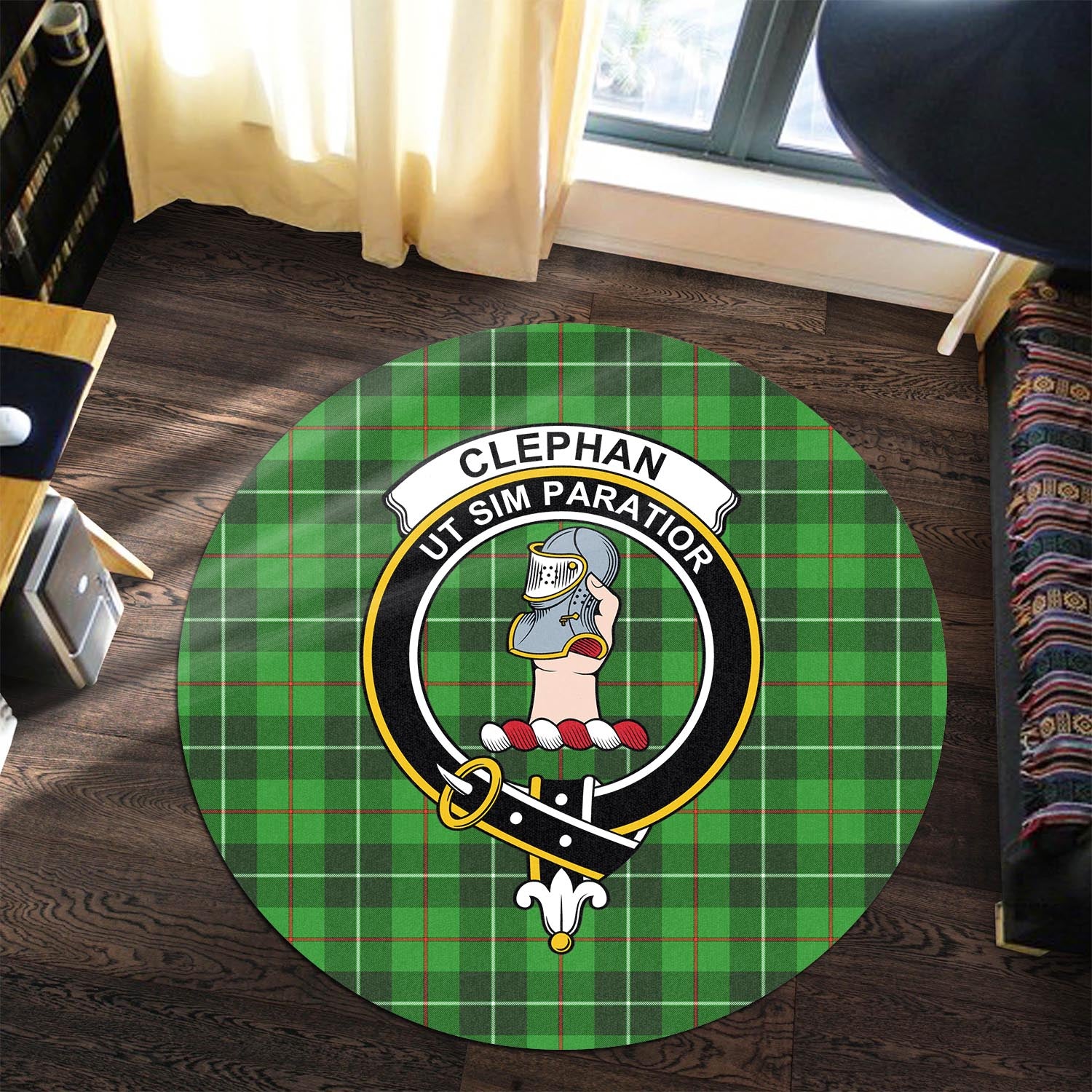 Clephane (Clephan) Tartan Round Rug with Family Crest Premium Round Rug - Tartan Vibes Clothing