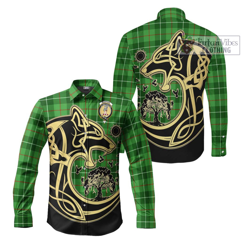 Clephane (Clephan) Tartan Long Sleeve Button Shirt with Family Crest Celtic Wolf Style Men's Shirt S - Tartan Vibes Clothing