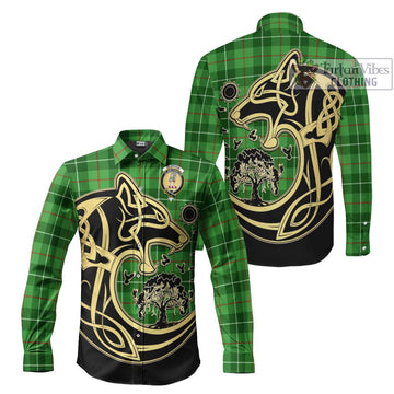 Clephane (Clephan) Tartan Long Sleeve Button Shirt with Family Crest Celtic Wolf Style Men's Shirt S - Tartan Vibes Clothing