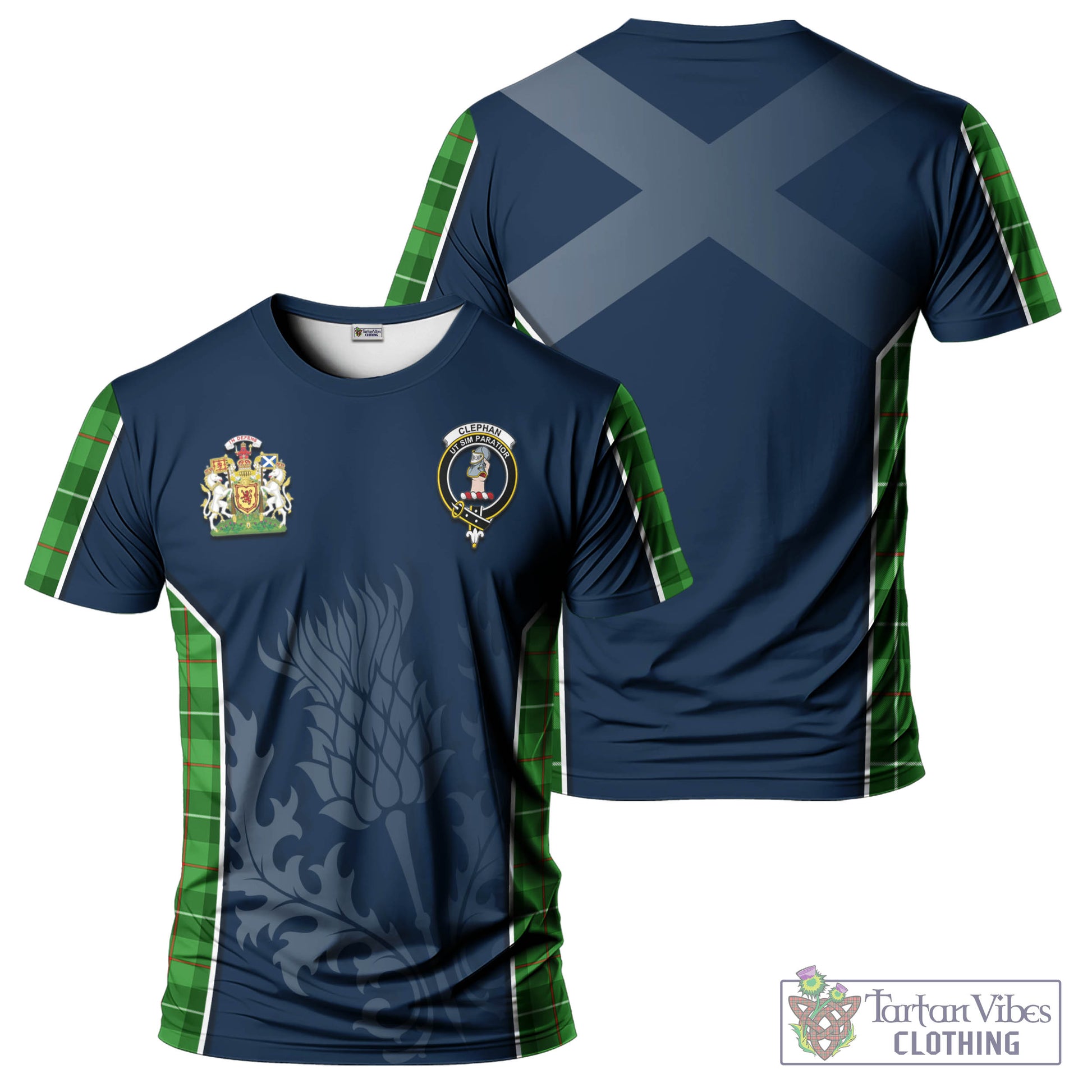 Tartan Vibes Clothing Clephan Tartan T-Shirt with Family Crest and Scottish Thistle Vibes Sport Style