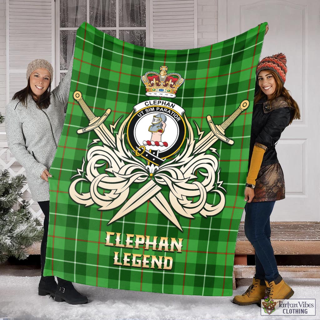 Tartan Vibes Clothing Clephan Tartan Blanket with Clan Crest and the Golden Sword of Courageous Legacy