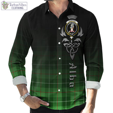 Clephan Tartan Long Sleeve Button Up Featuring Alba Gu Brath Family Crest Celtic Inspired