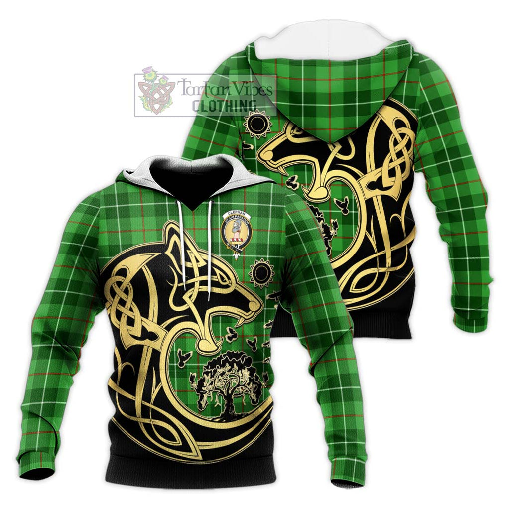 Clephane (Clephan) Tartan Knitted Hoodie with Family Crest Celtic Wolf Style Unisex Knitted Pullover Hoodie - Tartan Vibes Clothing