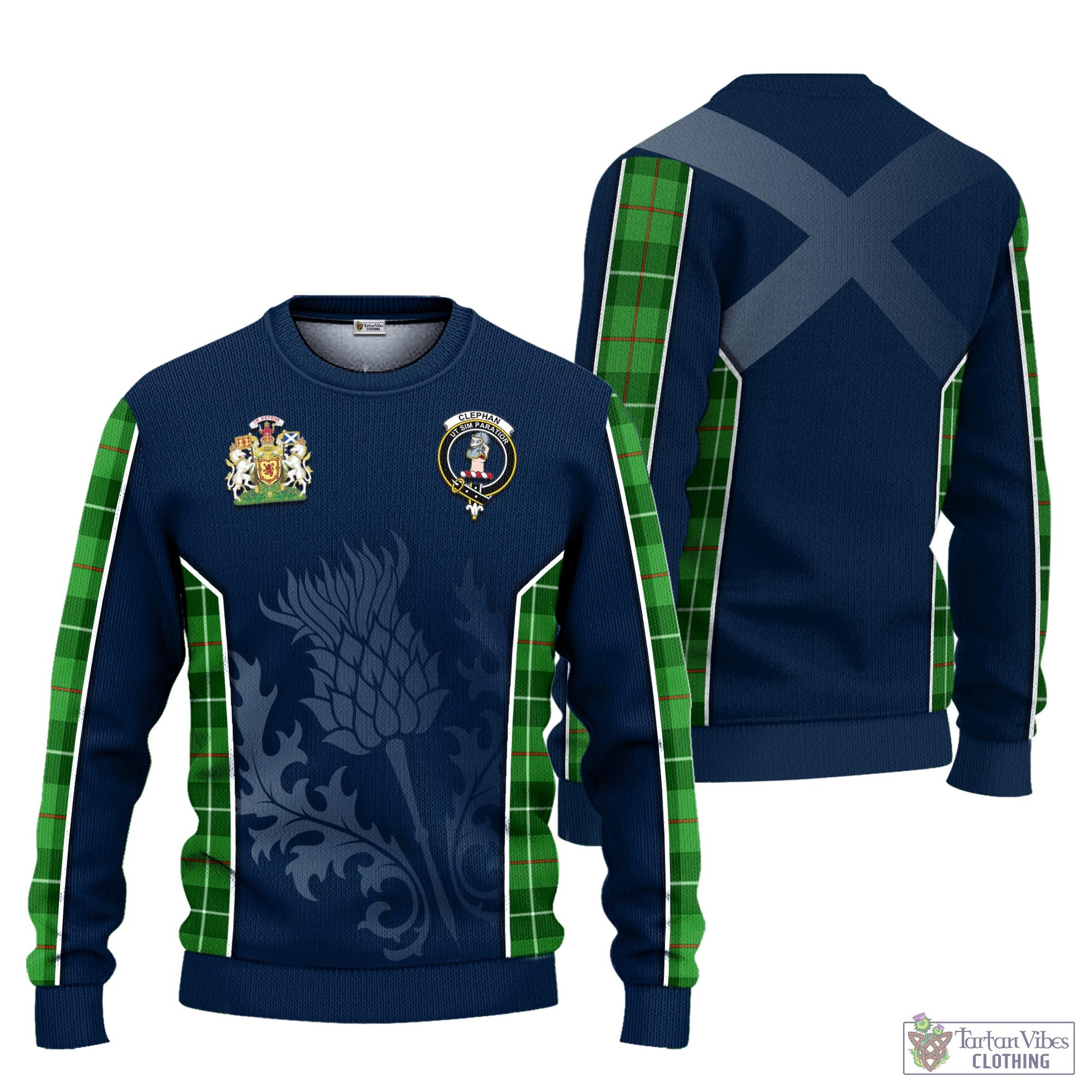 Clephane (Clephan) Tartan Knitted Sweatshirt with Family Crest and Scottish Thistle Vibes Sport Style Unisex - Tartan Vibes Clothing