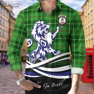 Clephane (Clephan) Tartan Long Sleeve Button Up Shirt with Alba Gu Brath Regal Lion Emblem Men's Shirt - Tartan Vibes Clothing
