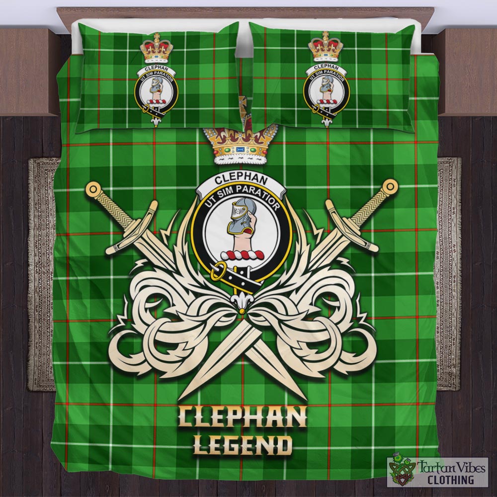 Tartan Vibes Clothing Clephan Tartan Bedding Set with Clan Crest and the Golden Sword of Courageous Legacy
