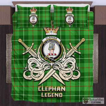Tartan Vibes Clothing Clephan Tartan Bedding Set with Clan Crest and the Golden Sword of Courageous Legacy
