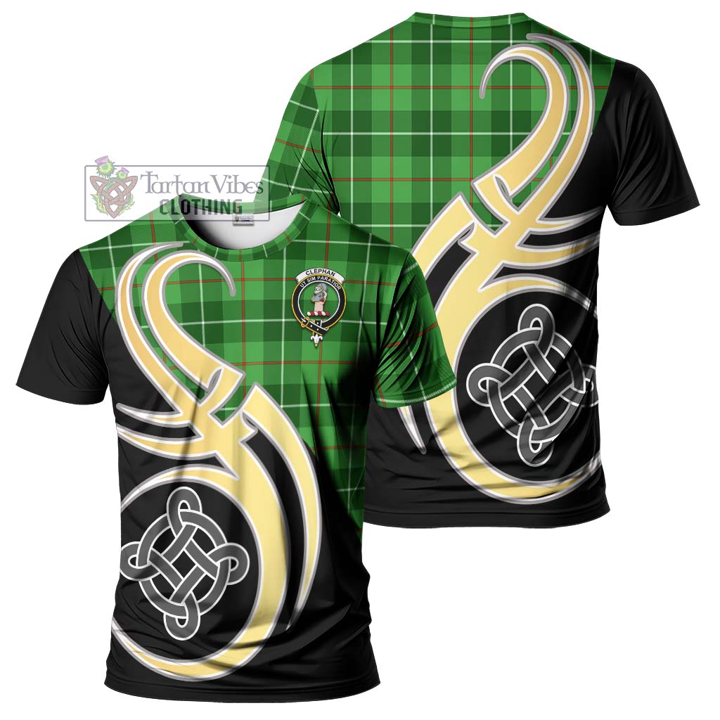 Tartan Vibes Clothing Clephan Tartan T-Shirt with Family Crest and Celtic Symbol Style