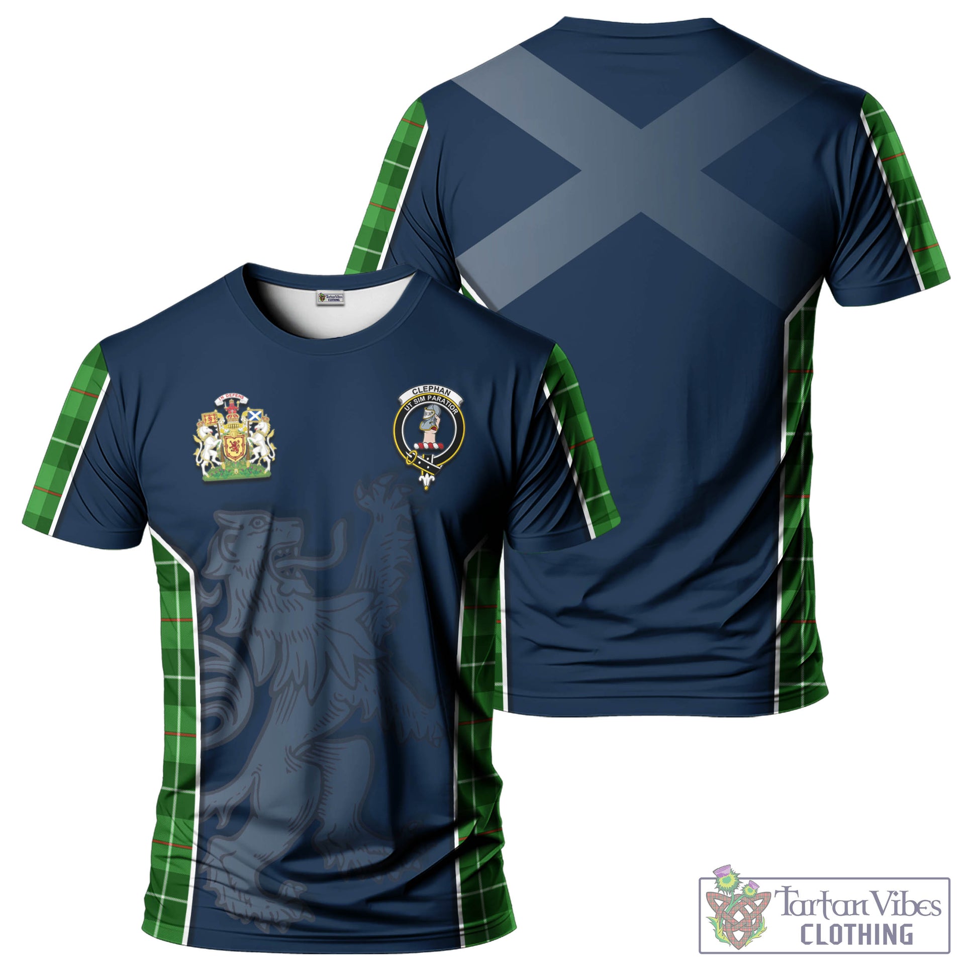 Tartan Vibes Clothing Clephan Tartan T-Shirt with Family Crest and Lion Rampant Vibes Sport Style