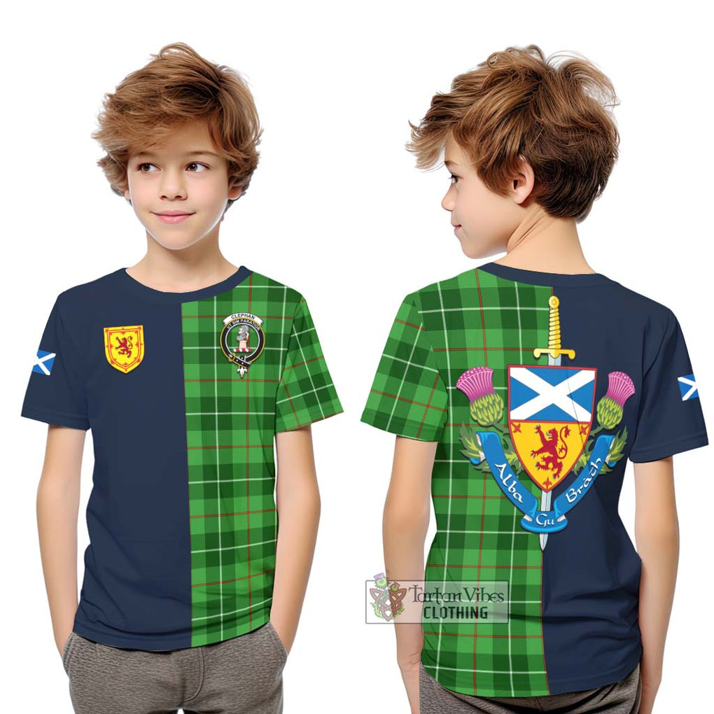 Clephane (Clephan) Tartan Kid T-Shirt Alba with Scottish Lion Royal Arm Half Style Youth XL Size14 - Tartan Vibes Clothing