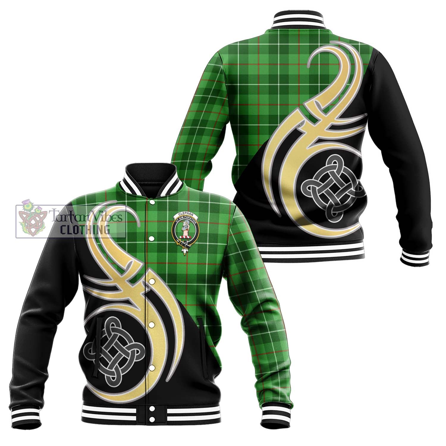 Clephane (Clephan) Tartan Baseball Jacket with Family Crest and Celtic Symbol Style Unisex - Tartan Vibes Clothing