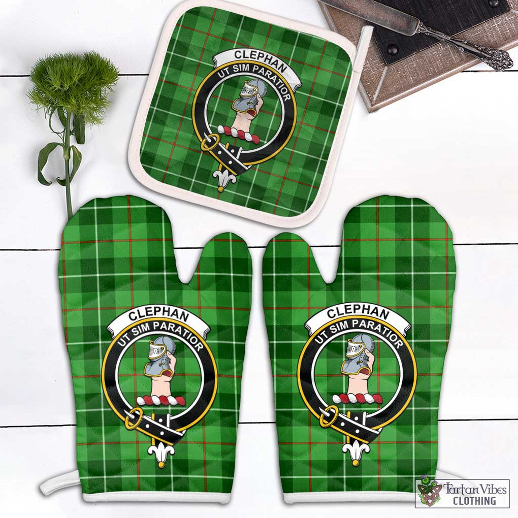 Clephane (Clephan) Tartan Combo Oven Mitt & Pot-Holder with Family Crest Combo 2 Oven Mitt & 1 Pot-Holder Black - Tartan Vibes Clothing