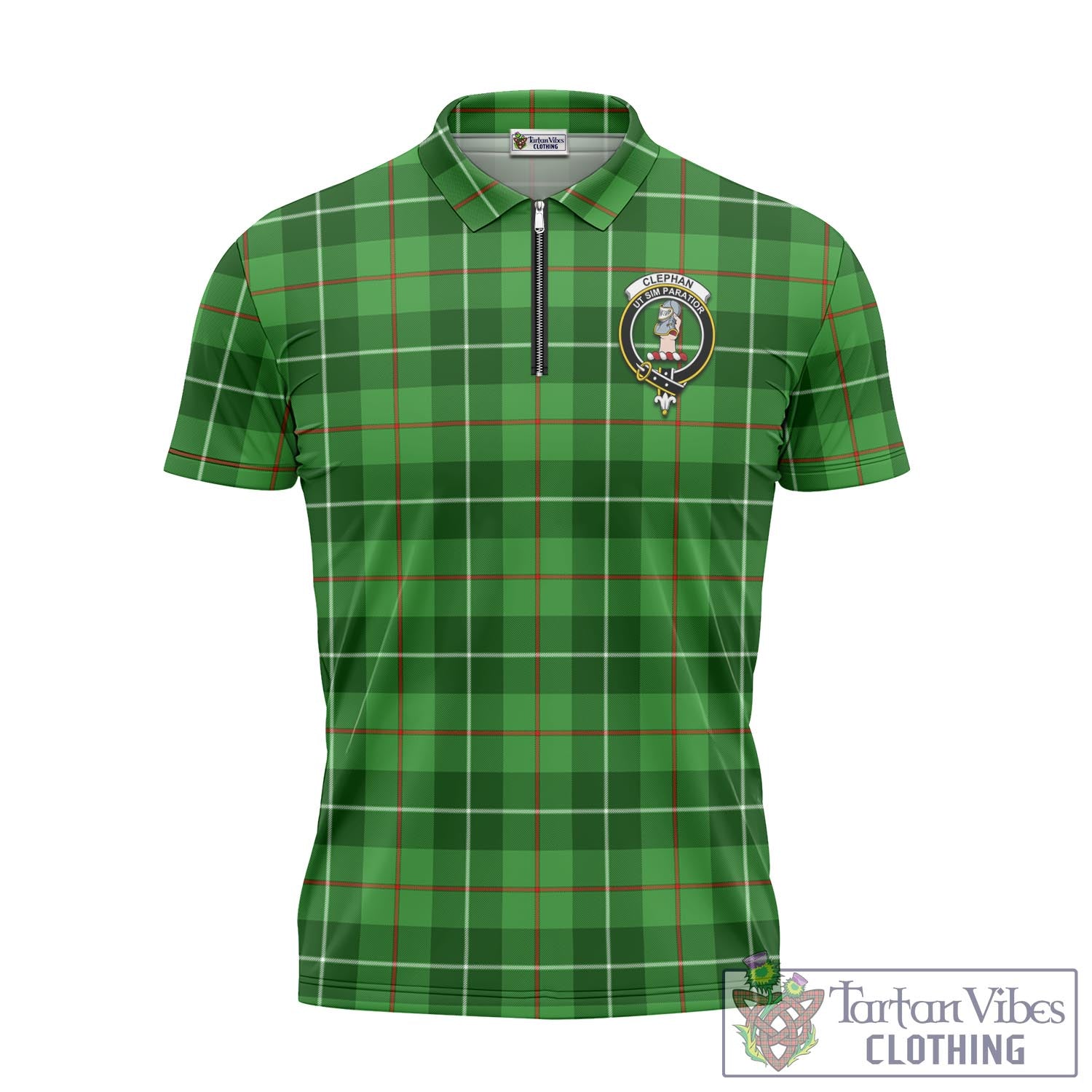 Tartan Vibes Clothing Clephan Tartan Zipper Polo Shirt with Family Crest