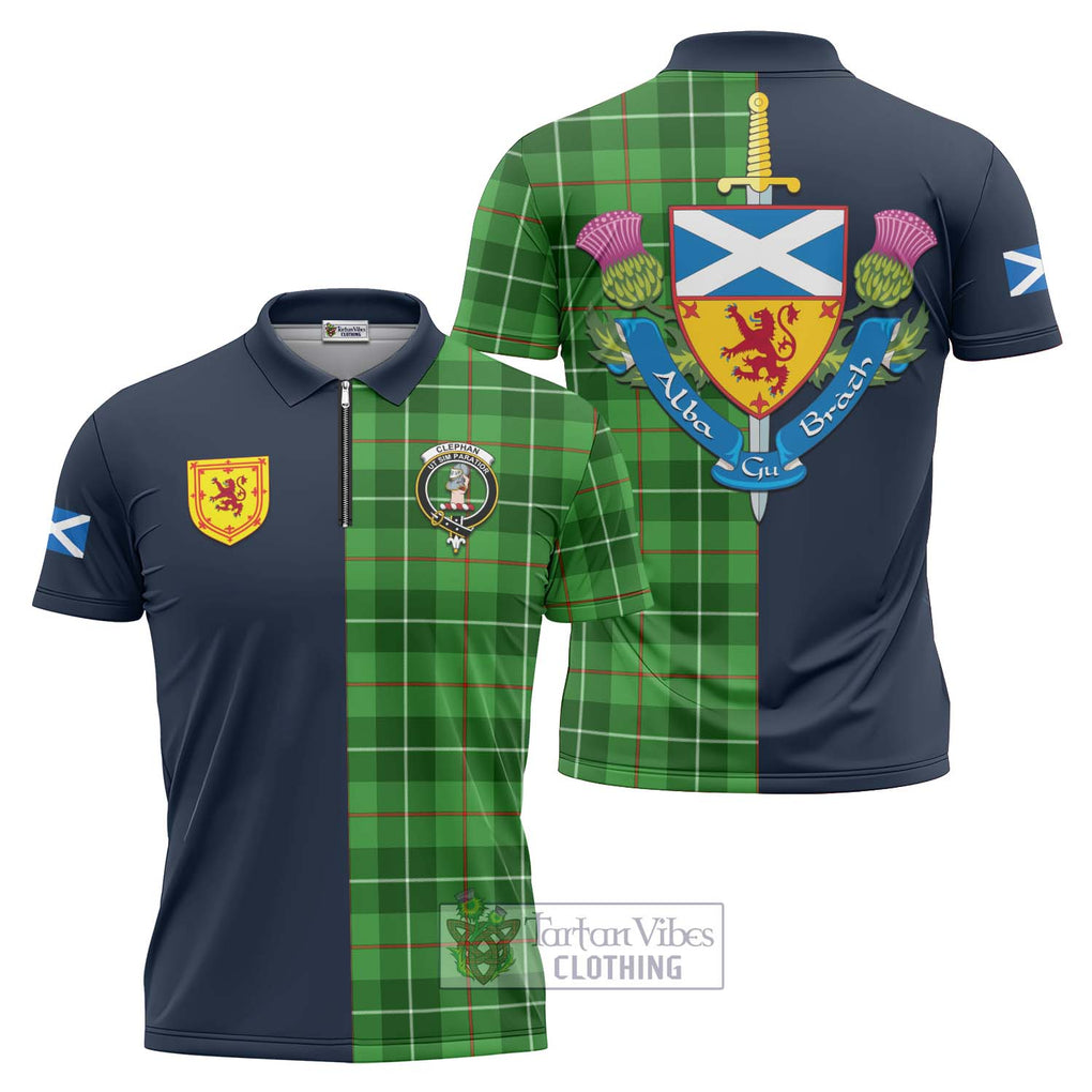 Tartan Vibes Clothing Clephan Tartan Zipper Polo Shirt with Scottish Lion Royal Arm Half Style