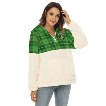 Clephane (Clephan) Tartan Half Style Women's Borg Fleece Hoodie with Half Zip with Family Crest Female - Tartan Vibes Clothing