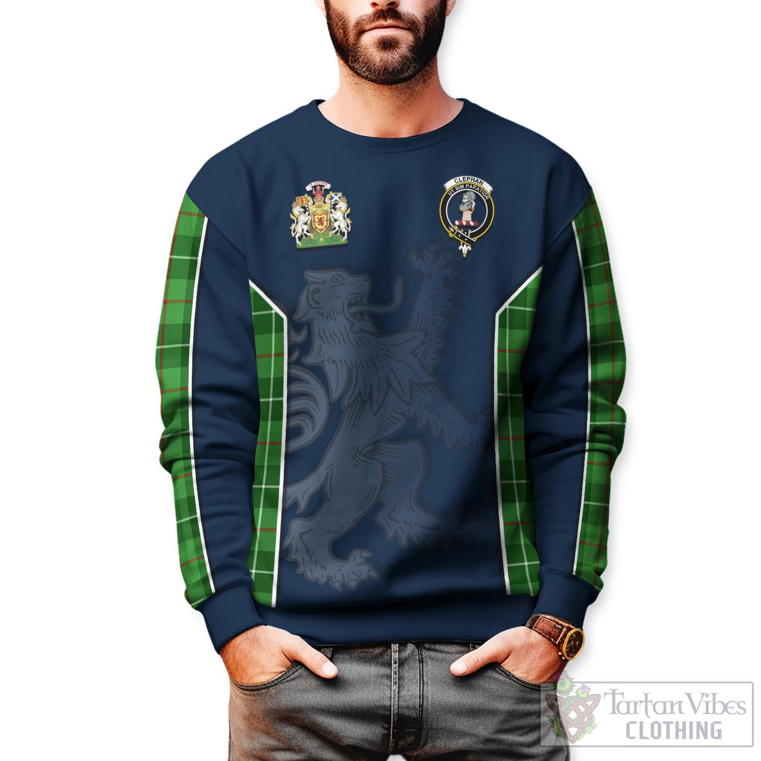 Tartan Vibes Clothing Clephan Tartan Sweater with Family Crest and Lion Rampant Vibes Sport Style