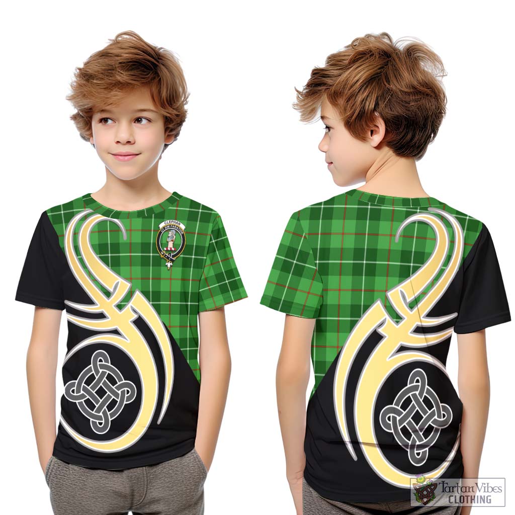 Clephane (Clephan) Tartan Kid T-Shirt with Family Crest and Celtic Symbol Style Youth XL Size14 - Tartan Vibes Clothing