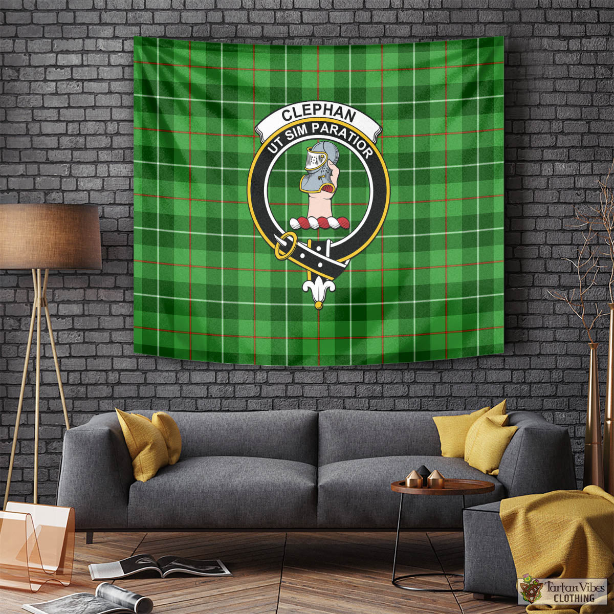 Tartan Vibes Clothing Clephan Tartan Tapestry Wall Hanging and Home Decor for Room with Family Crest