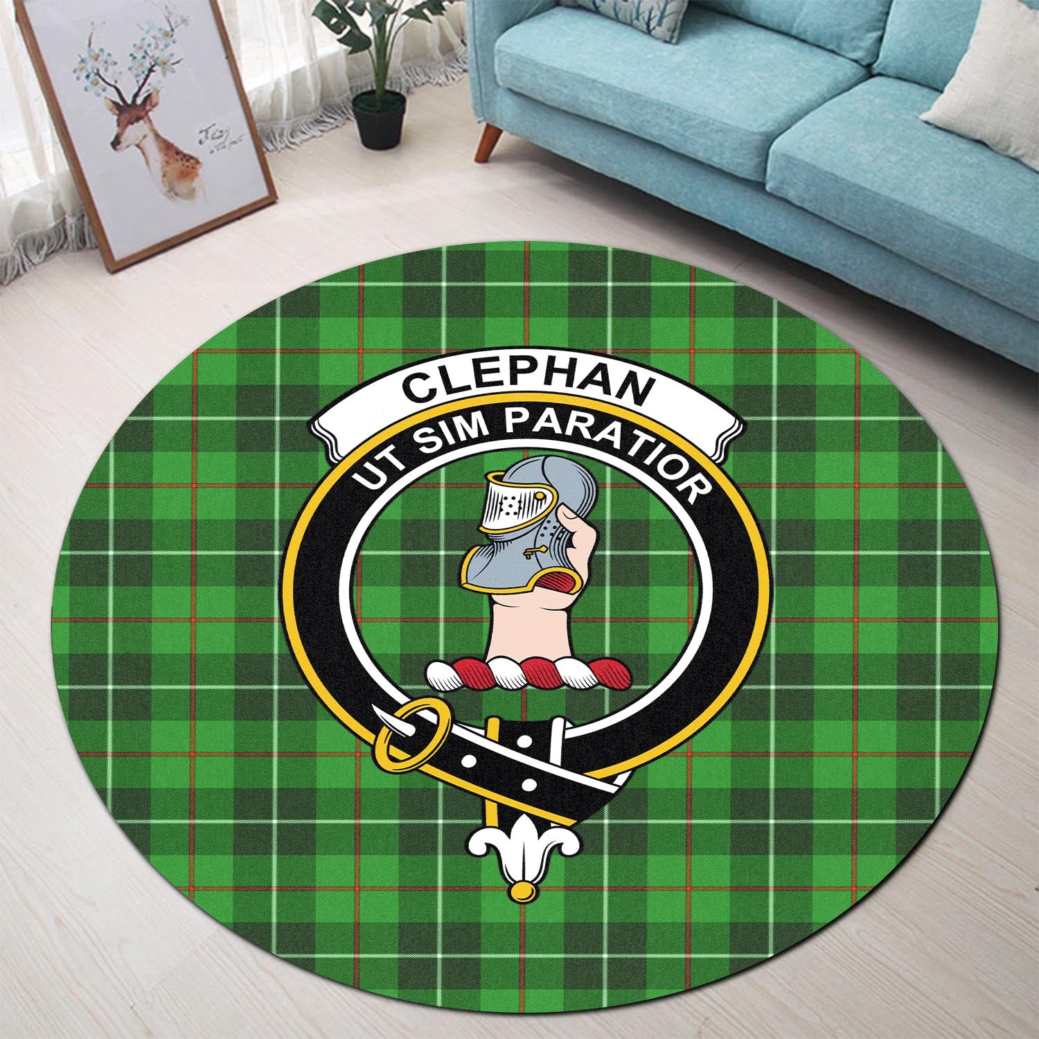 Clephane (Clephan) Tartan Round Rug with Family Crest - Tartan Vibes Clothing