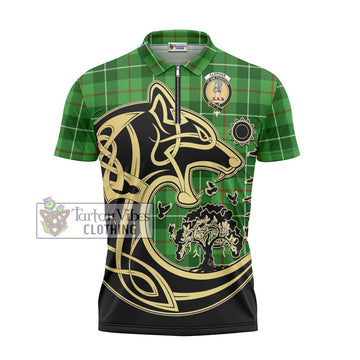 Clephane (Clephan) Tartan Zipper Polo Shirt with Family Crest Celtic Wolf Style - Tartanvibesclothing Shop