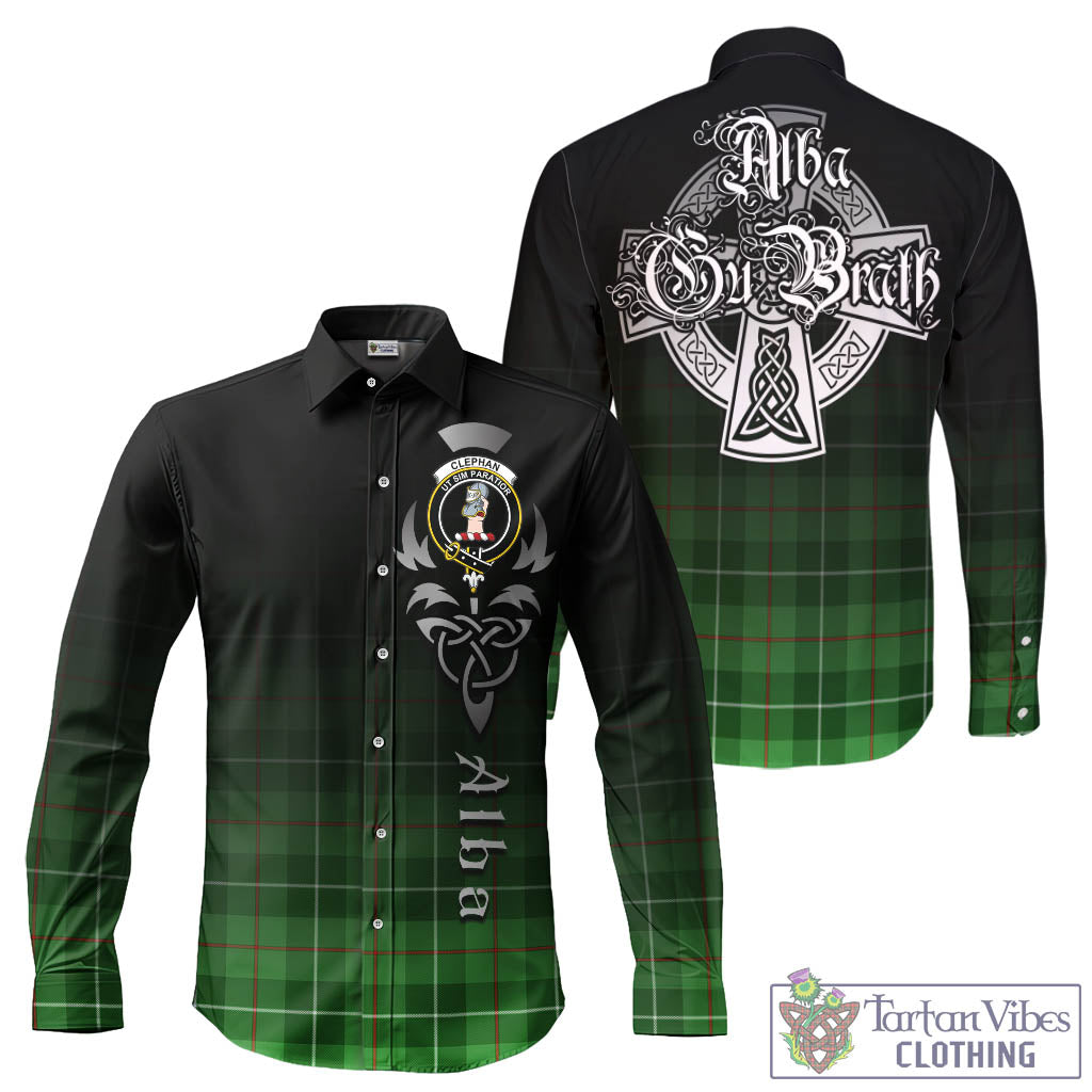 Tartan Vibes Clothing Clephan Tartan Long Sleeve Button Up Featuring Alba Gu Brath Family Crest Celtic Inspired