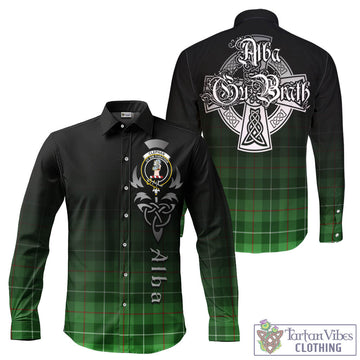 Clephan Tartan Long Sleeve Button Up Featuring Alba Gu Brath Family Crest Celtic Inspired
